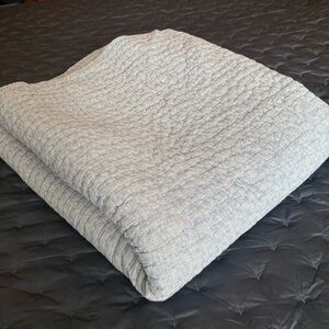 POTTERY BARN Pick Stitch Handcrafted Cotton Linen Quilt BLUE Full/Queen.